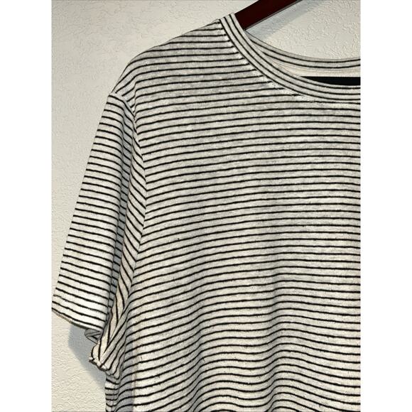 Linen Blend Tee Top Womens XXL Short Sleeve Boxy Striped Nautical Preppy Beach - Picture 2 of 10